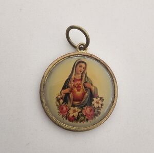 Vintage Religious Pendant with Gold Tone